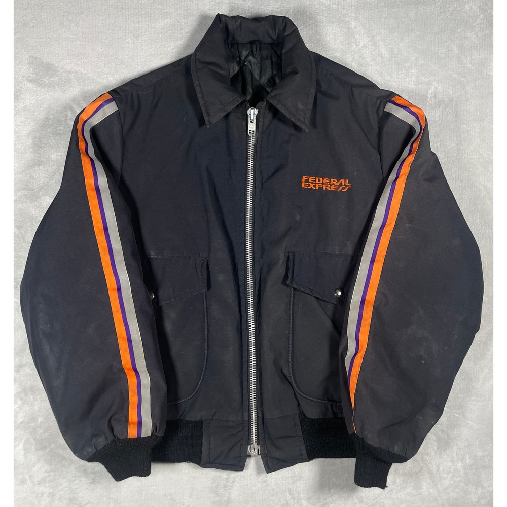 Vintage Federal Express FedEx Uniform Jacket Men M Black Quilted Lined